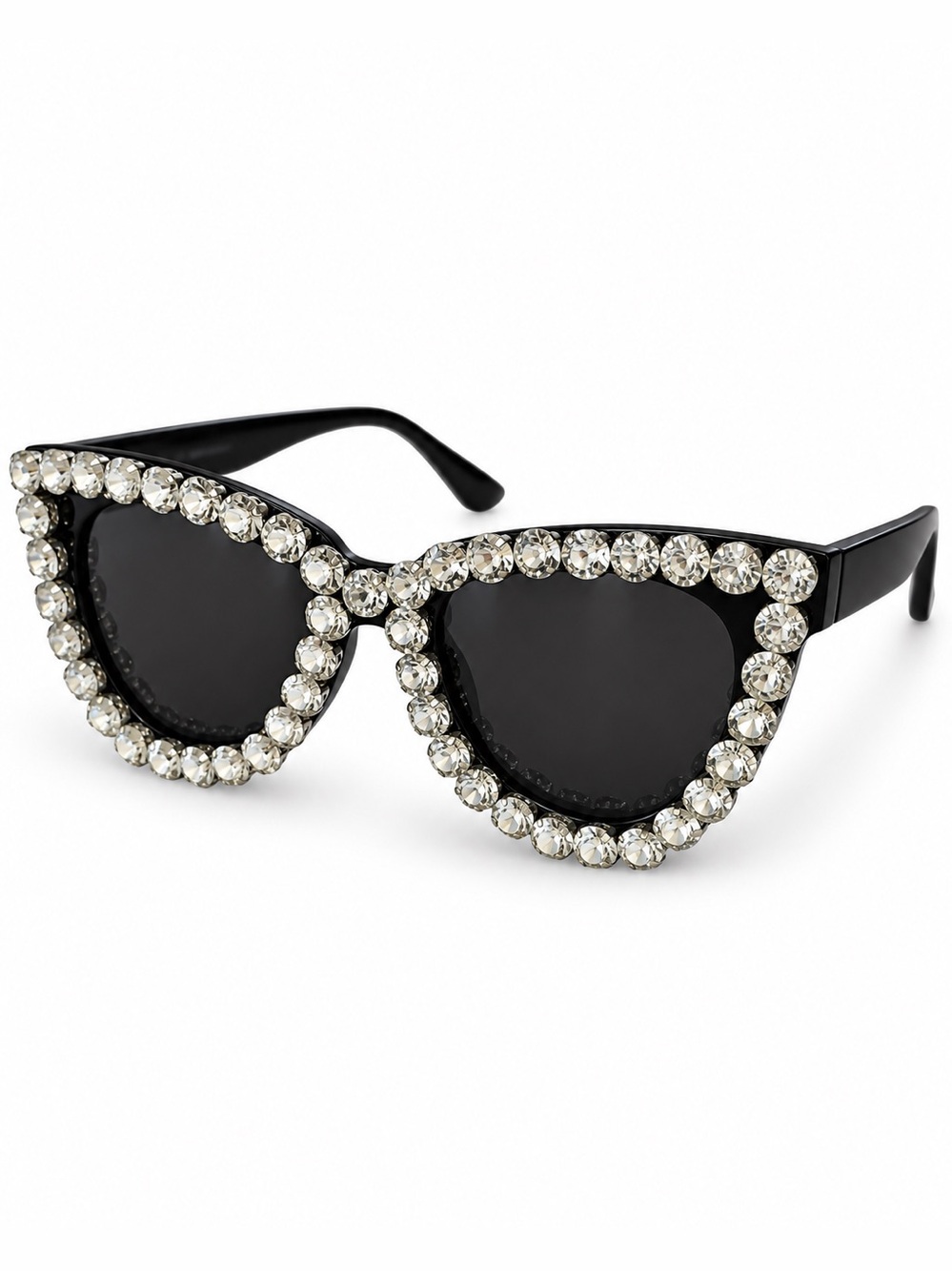 Vintage Rhinestone Cat Eye Sunglasses Black Crystal Hollywood Glam